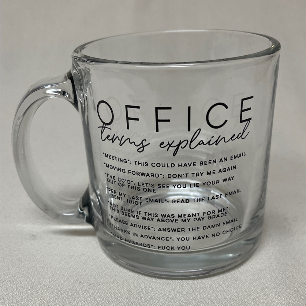 Humorous Clear Glass Office Mug